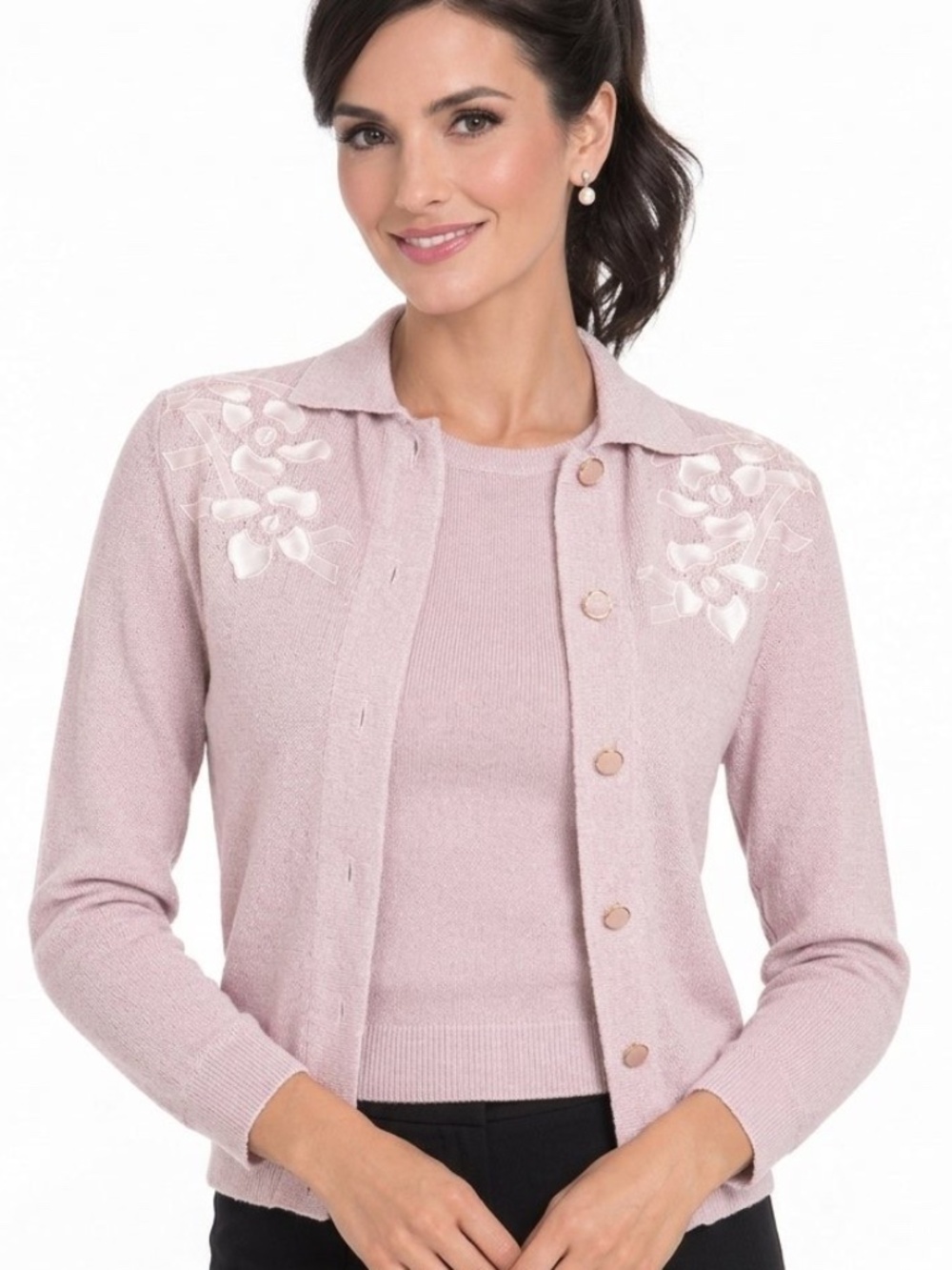 VTG Philippe Marques Pink Knit Cardigan & Tank Top Twinset 4P- S/M coquette